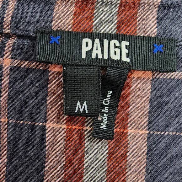 PAIGE Top Womens M Red Gray Clemence Plaid Long Sleeve Viscose Oversized Light - Picture 3 of 8